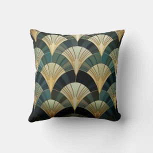 Coussin Eventails Art Déco - Or sur Émeraude
