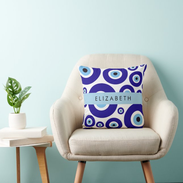Coussin Evil Eye, Greek Eye, Turkish Eye, Mati, Your Name (Chaise)