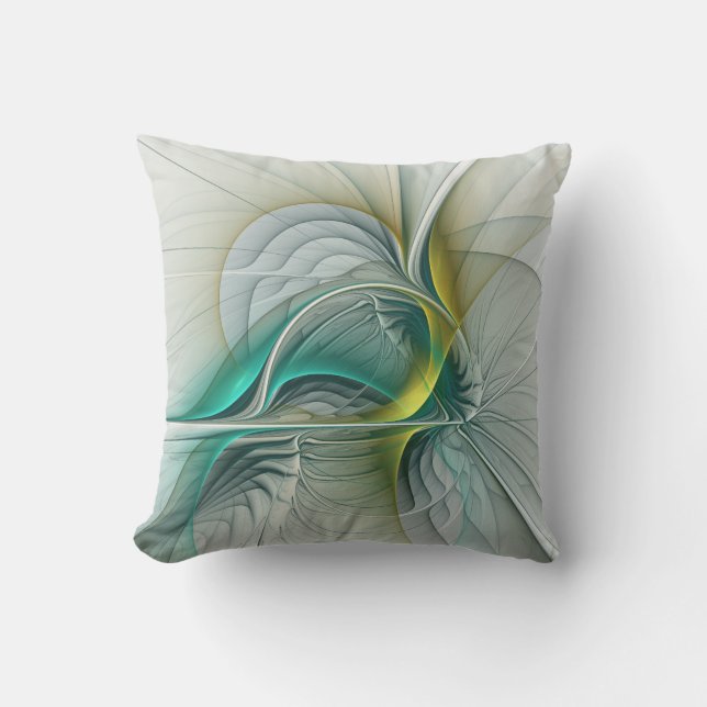 Coussin Évolution fractale, Art Abstrait Turquoise d'or (Recto)