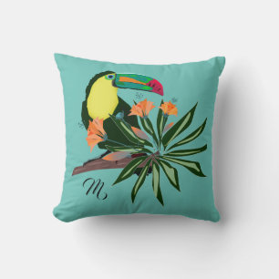 Coussin Exotique toucan tropical oiseau coloré nature haw