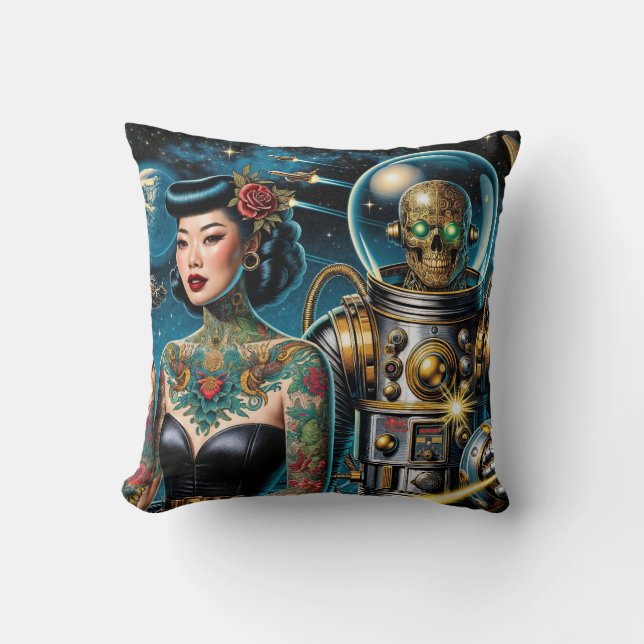 Coussin Explorateurs de l'espace rétro (Recto)