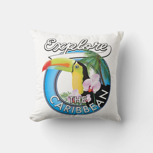 Coussin Explorez le patch de voyage des Caraïbes. (Recto)