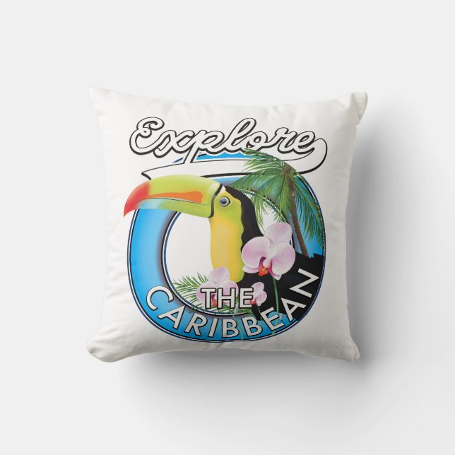 Coussin Explorez le patch de voyage des Caraïbes. Bouton (Recto)