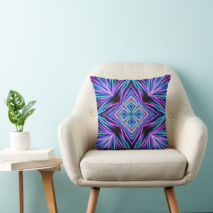 Coussin Explosion Abstraite Néon Psychédélique