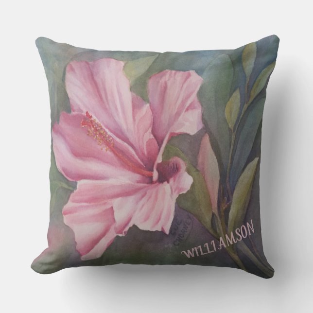 COUSSIN EXTÉRIEUR À L'HIBISCUS ROSE CHAUD (Recto)