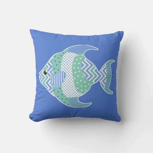 Coussin extérieur aux poissons bleus et verts (Recto)