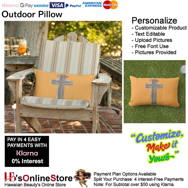 Coussin extérieur avec Arrière - plan orange (Cross Outdoor Throw Pillow with Orange Background.)