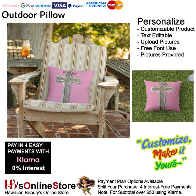Coussin extérieur avec Arrière - plan rose (Cross Outdoor Throw Pillow with Pink Background.)