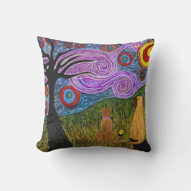 Coussin extérieur de nuit Doggie et Cat Starry (Recto)