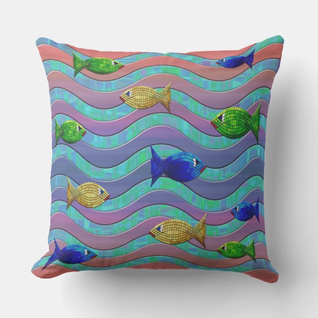 coussin extérieur de poisson en mosaïque (Recto)