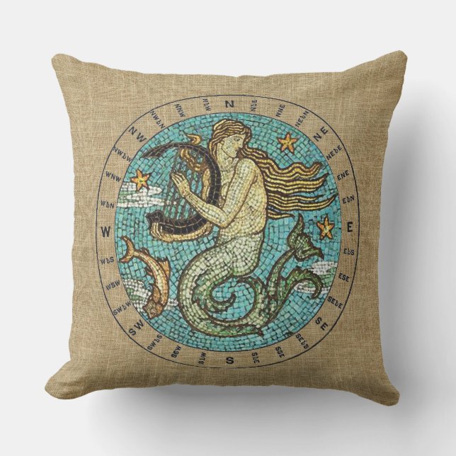 COUSSIN EXTÉRIEUR MERMAID ET COMPASS - carré DE 20 (Recto)