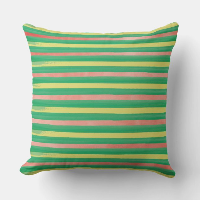 Coussin extérieur rayé rose, vert et jaune (Recto)