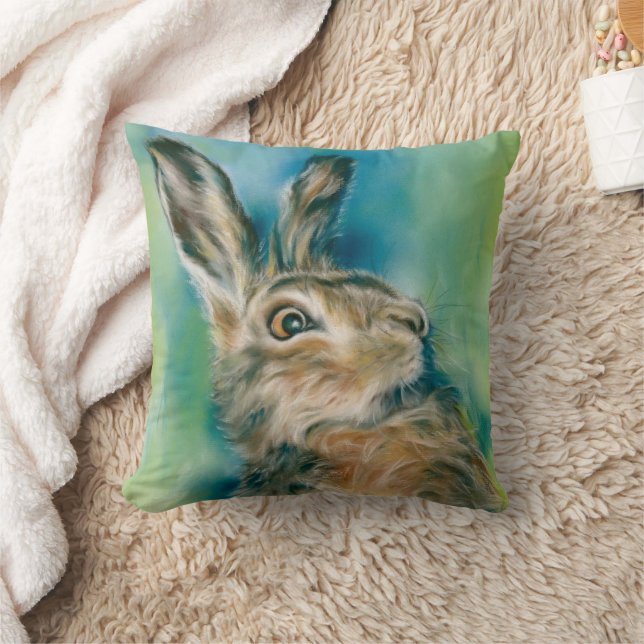 Coussin Exubérance de lièvre sauvage Art pastel (Couverture)