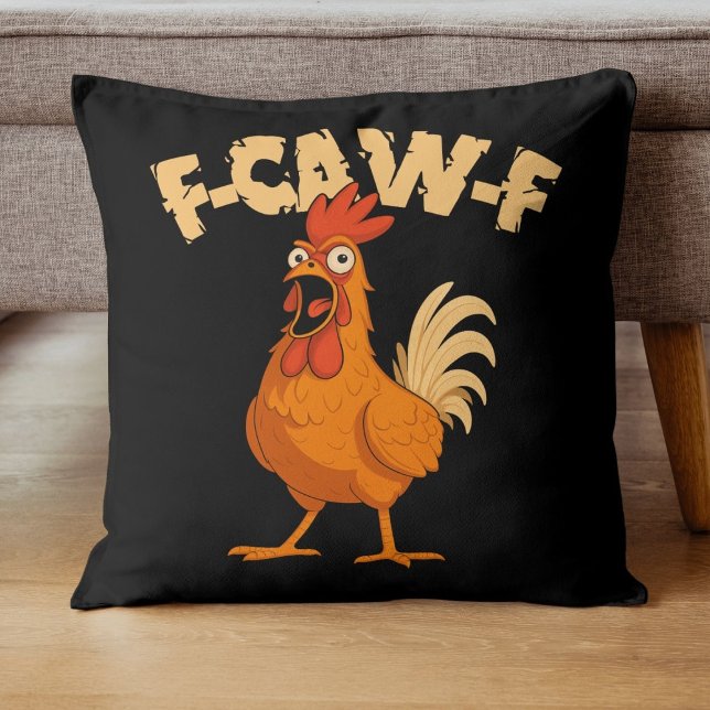 Coussin F-CAW-F! Funny Shocked Rooster Chicken (Créateur téléchargé)