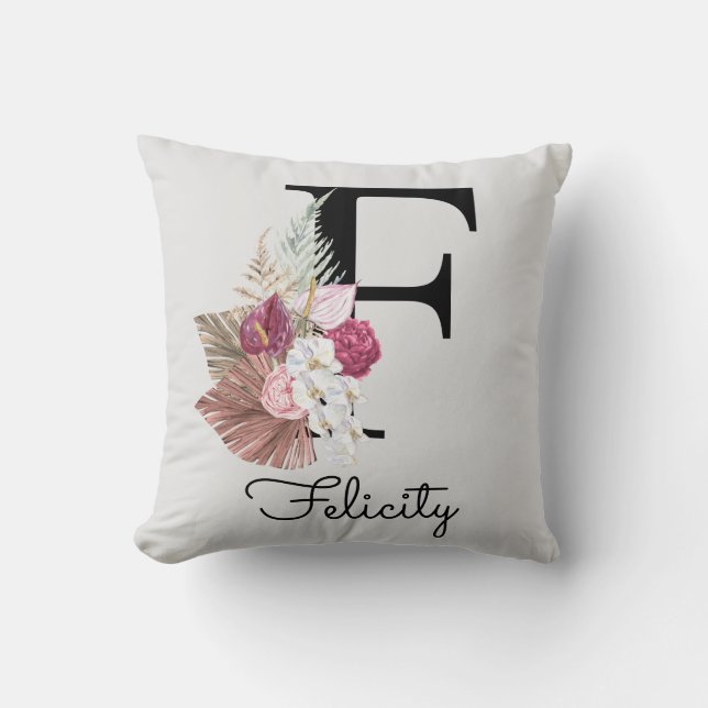 Coussin F initial en rose monogramme (Recto)