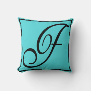 Coussin F - La lettre F sur fond aqua