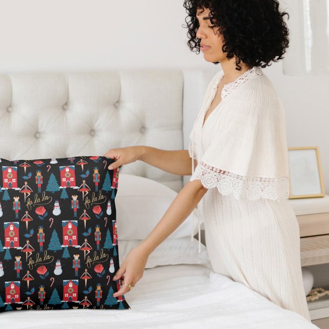 Coussin Fa La La Pink Nutcracker Scène de ballet de Noël (Créateur téléchargé)