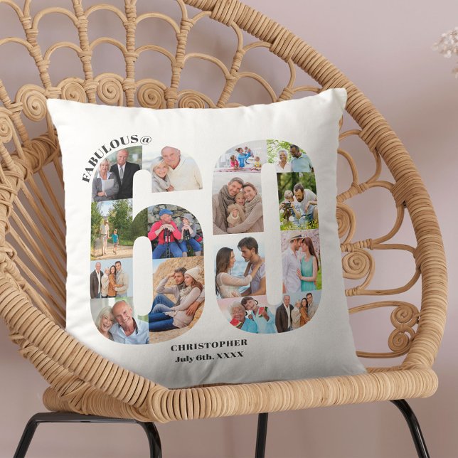 Coussin Fabuleux à 60 Photo Collage 60e anniversaire Perso (Créateur téléchargé)