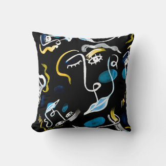 Coussin faces d'aquarelle et formes géométriques abstrait 