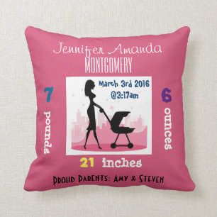 Coussin Faire-part bébé maman tendance