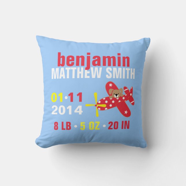 Coussin Faire-part de naissance bébé personnalisé de mario (Recto)