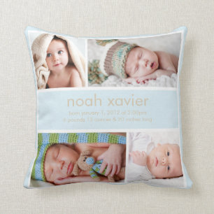 Coussin Faire-part de naissance bleu-clair