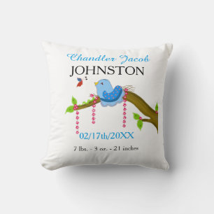 Coussin Faire-part de naissance Blue Bird Baby