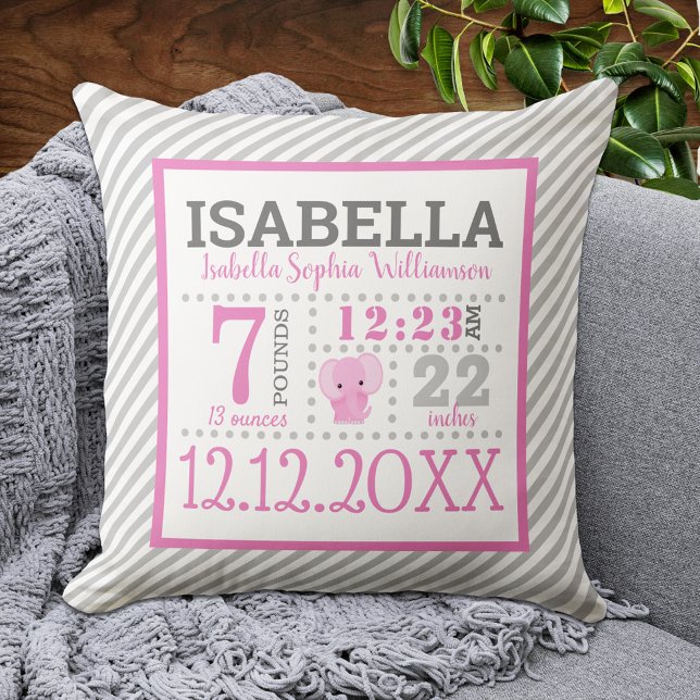 Coussin Faire-part de naissance de bébé fille (Créateur téléchargé)