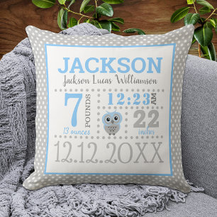 Coussin Faire-part de naissance de bébé garçon