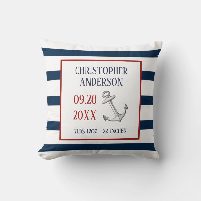 Coussin Faire-part de naissance nautique d'Ancre de (Recto)