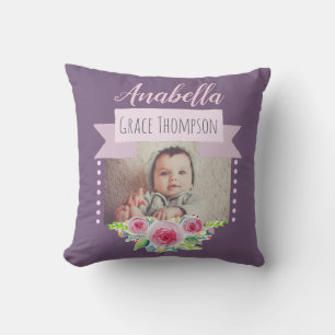 Coussin Faire-part de naissance photo de la petite fille a