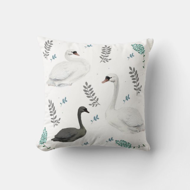 Coussin Fairytale Swan Illustration Folk Botanical Motif (Recto)