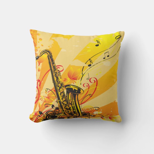 Coussin Faisceaux bariolés de saxophone de la musique (Recto)