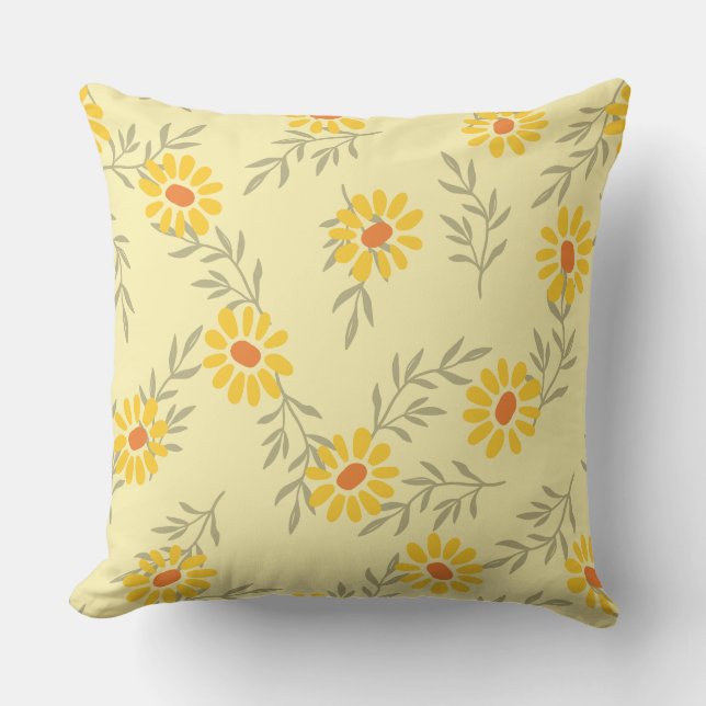 Coussin Faisceaux jaunes et feuilles vert doux Jaillir ore (Recto)
