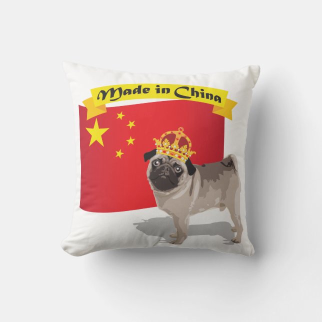 Coussin Fait dans le carlin de la Chine avec la couronne (Recto)