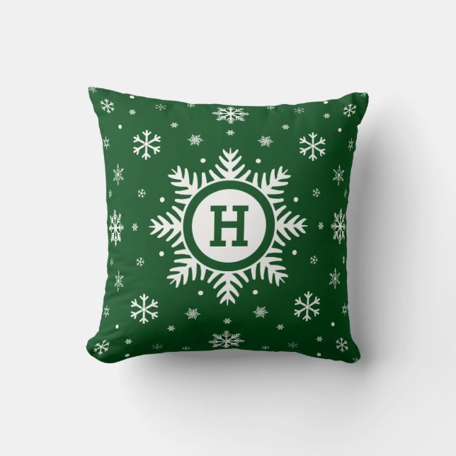Coussin fait sur commande vert de flocon de neige (Recto)
