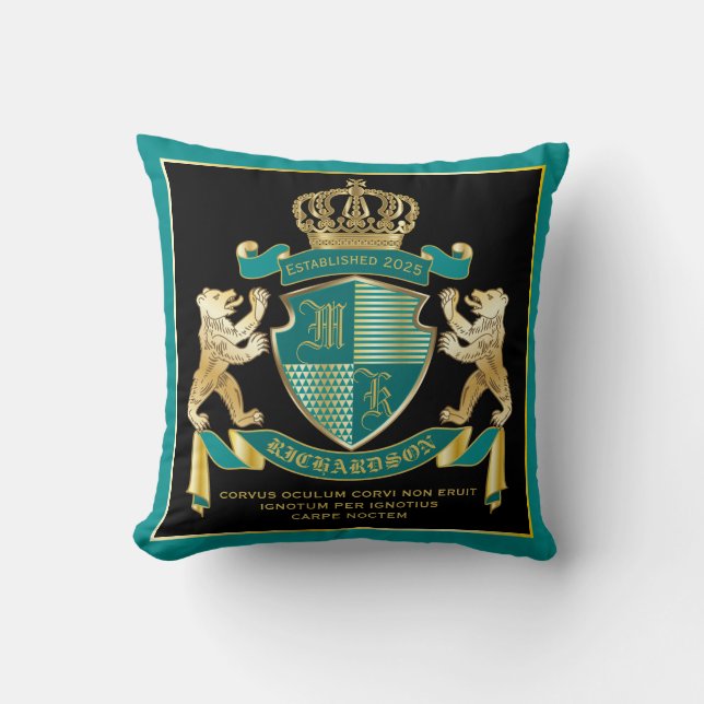 Coussin Faites votre propre armoiries Turquoise Emblème d' (Recto)