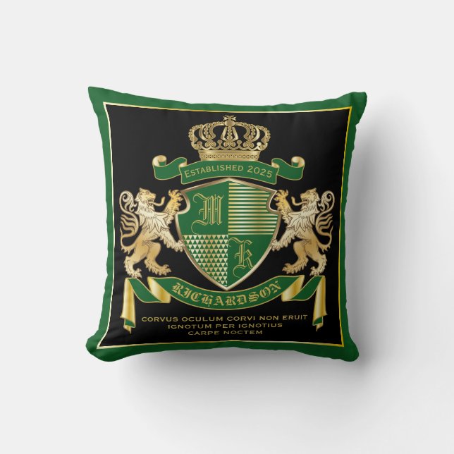 Coussin Faites votre propre blason Green Gold Lion Emblem (Recto)