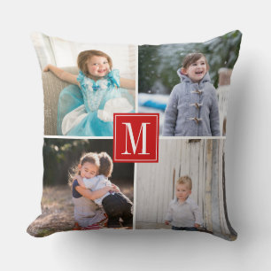 Coussin Faites votre propre photo collage et monogramme ro