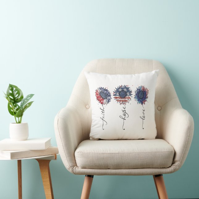 Coussin Faith Hope Love Patriotique Rouge Blanc Bleu Tourn (Chaise)