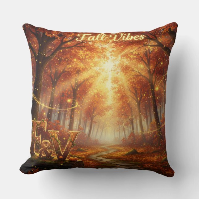 Coussin Fall Vibes Throw Pillow – Cozy Autumn Forest (Recto)