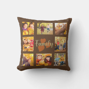 Coussin Famille 8 Photo Automne Automnal Brun Or Cœurs