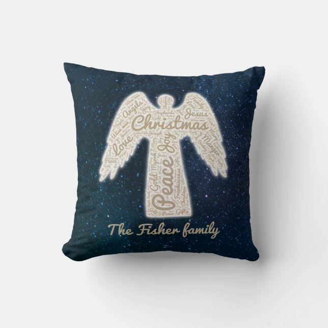 Coussin Famille chrétienne typographie or ange (Recto)