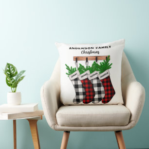 Coussin Famille de 4 Bas de Noël Plaid personnalisés