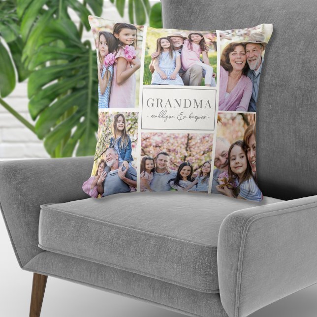 Coussin Famille de collage de photos de grand-mère (Grandma Photo Collage Family Throw Pillow)