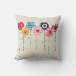 Coussin Famille de fleurs (7 noms) Jeu d'oreiller