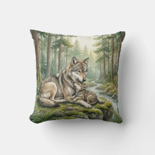 Coussin Famille de Loups des Bois pour Enfants