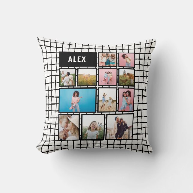Coussin Famille de photos minimes noir blanc 12 (Recto)