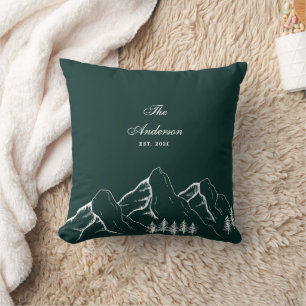 Coussin Famille de pins de montagne vert émeraude
