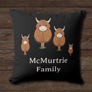 Coussin Famille de vache Highland personnalisée